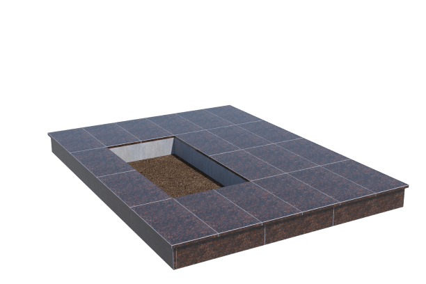 Площадки на могилу в Октябрьске | Площадка с вертикальной (15 см) облицовкой Дымовским гранитом (под цветник)