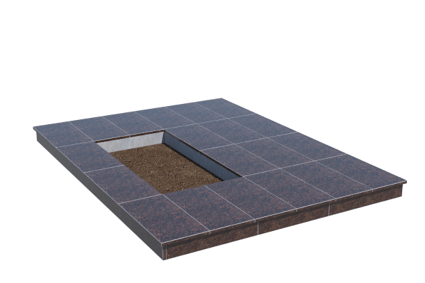 Площадки на могилу в Октябрьске | Площадка с вертикальной (10 см) облицовкой Дымовским гранитом (под цветник)