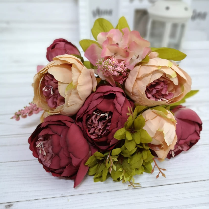Искусственные цветы в Октябрьске | Цветы искусственные «Пионы», персиково-малиновые, букет