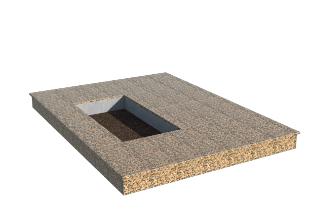 Площадки на могилу в Октябрьске | Площадка с вертикальной (15 см) облицовкой Южно-султаевским гранитом (под цветник)