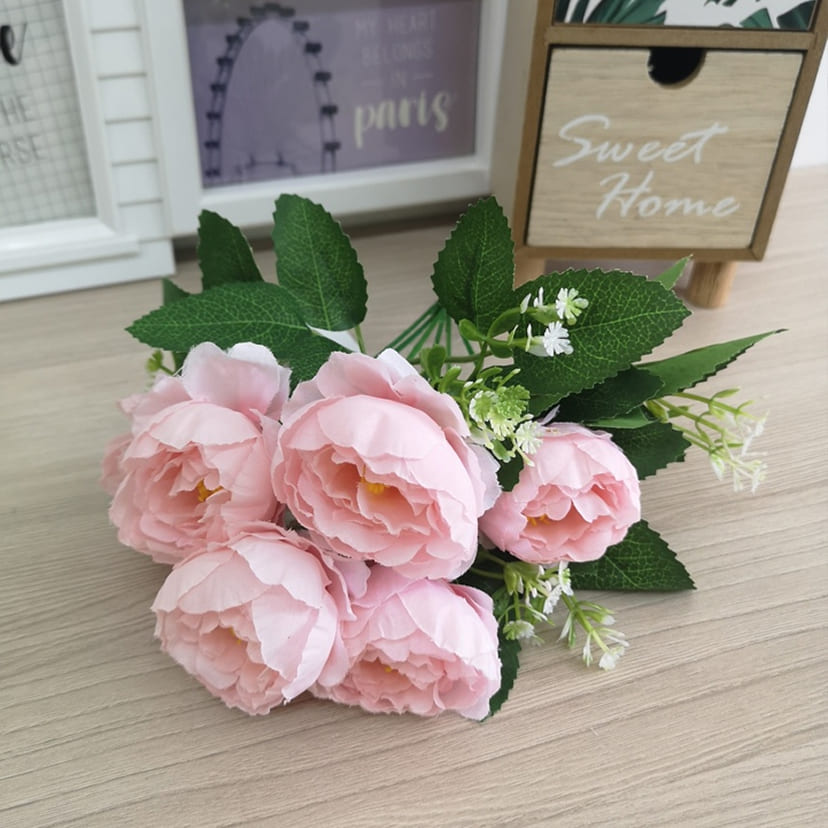 Искусственные цветы в Октябрьске | Цветы искусственные «Минипиончики с гипсофилой», нежно-розовые, букет