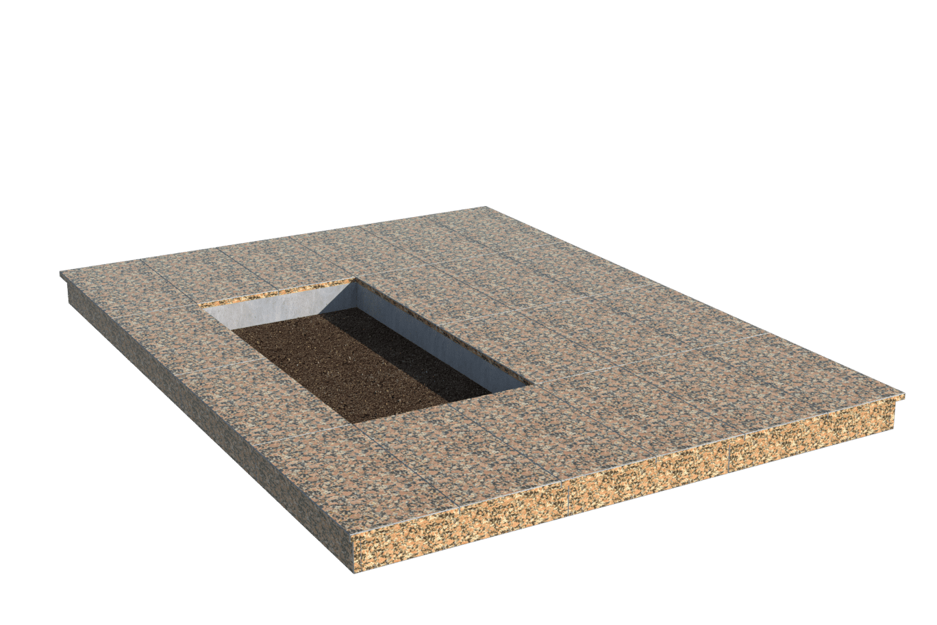 Площадки на могилу в Октябрьске | Площадка с вертикальной (10 см) облицовкой Южно-Султаевским гранитом (под цветник)