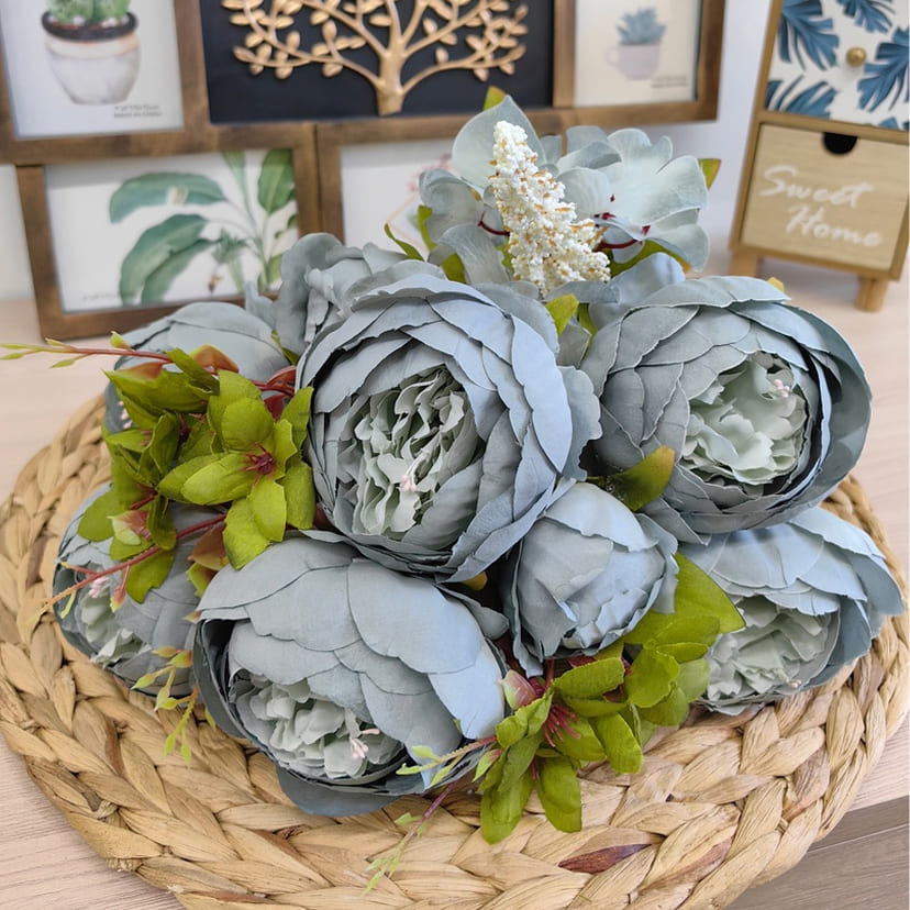 Искусственные цветы в Октябрьске | Цветы искусственные «Пионы», серо-голубые, букет