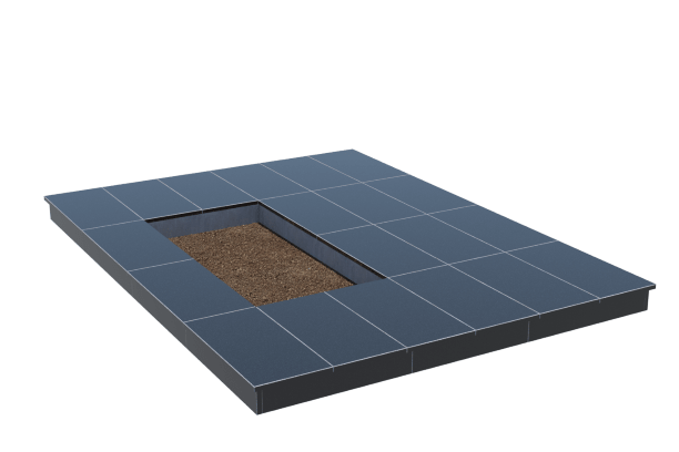 Площадки на могилу в Октябрьске | Площадка с вертикальной (10 см) облицовкой гранитом Габбро (под цветник)